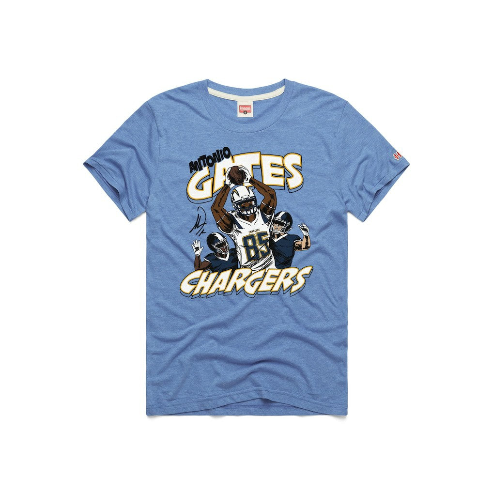 Antonio Gates Los Angeles Chargers Homage Unisex Caricature Retired Player Tri-Blend T-Shirt Powder Blue
