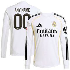 Real Madrid 2025/26 Home Long Sleeve Custom Jersey White