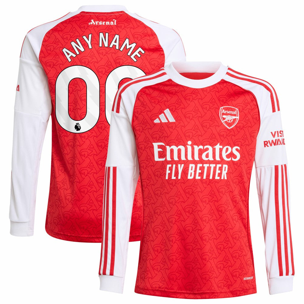 Arsenal Youth 2025/26 Home Replica Long Sleeve Custom Jersey Red