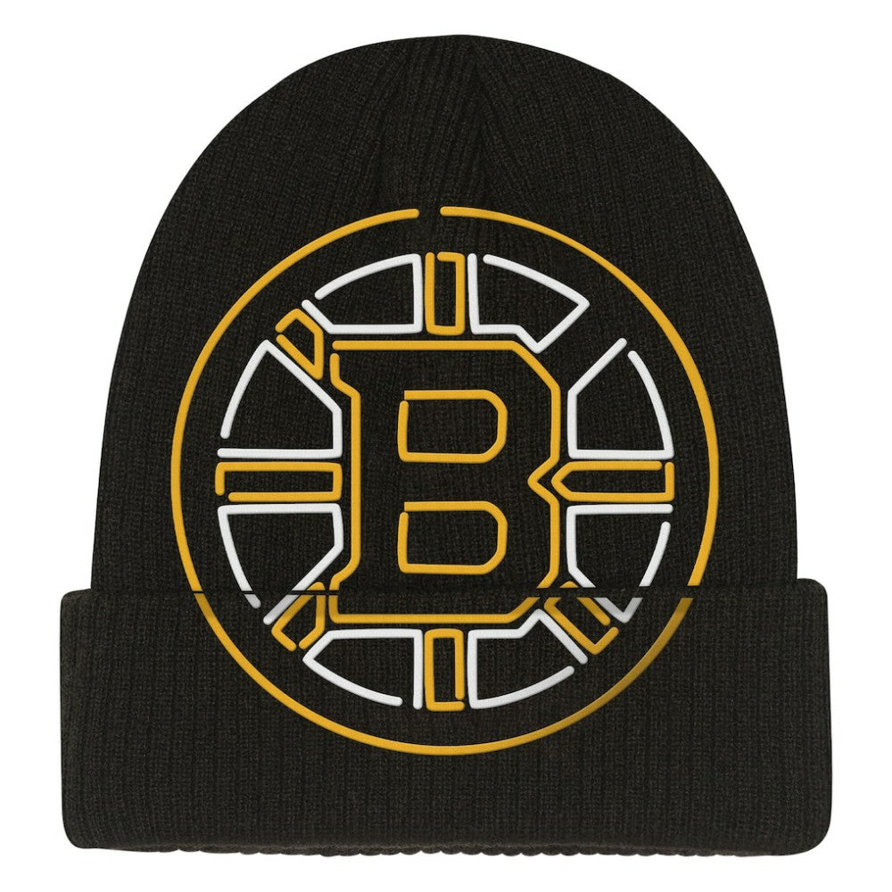 NHL Boston Bruins Mitchell & Ness Youth Neon Line Lights Cuffed Knit Hat - Black