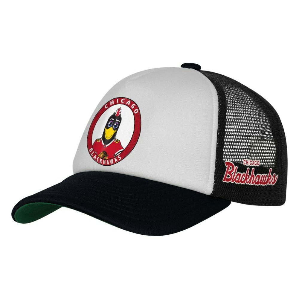 NHL Chicago Blackhawks Mitchell & Ness Youth Mascot Adjustable Trucker Hat - White
