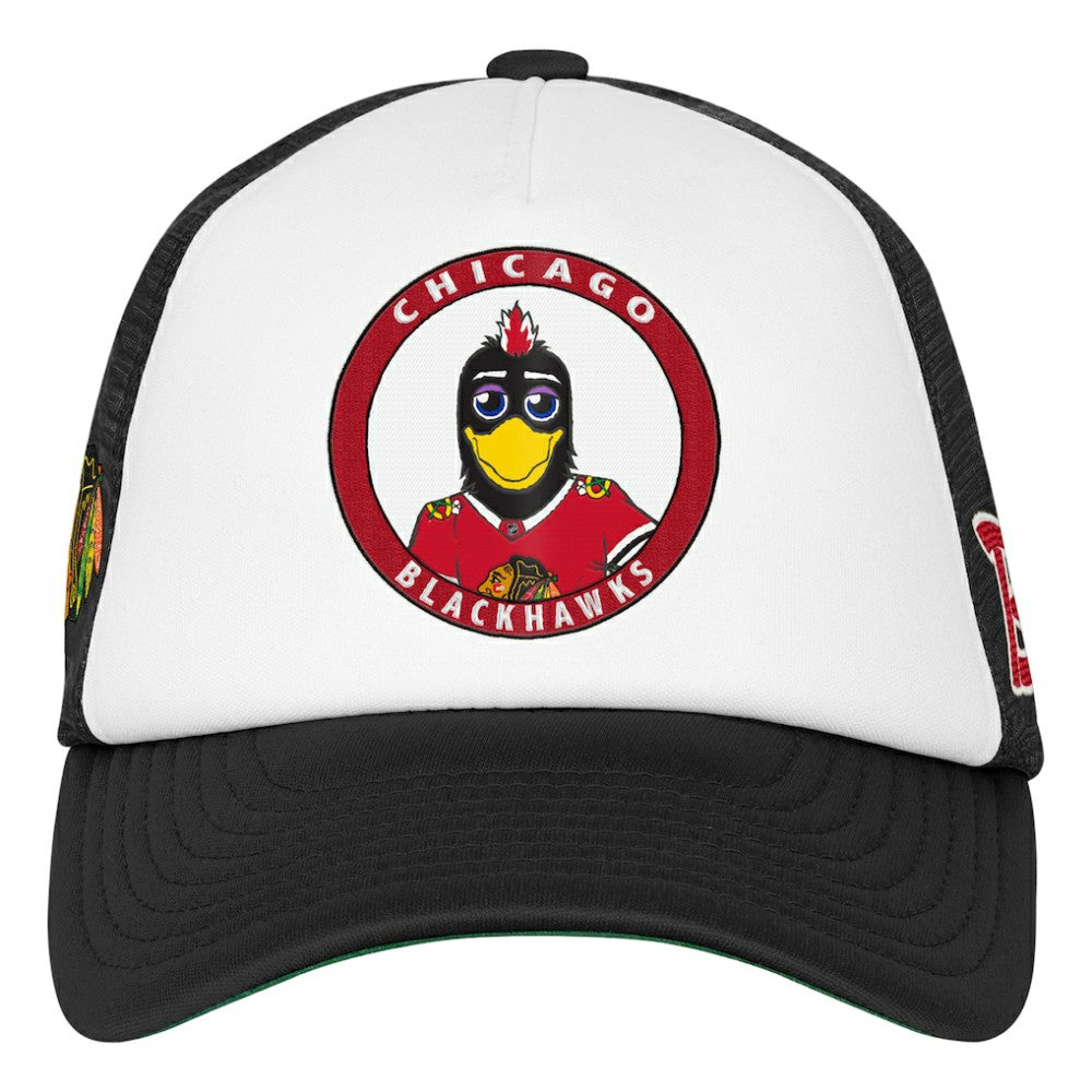 NHL Chicago Blackhawks Mitchell & Ness Youth Mascot Adjustable Trucker Hat - White