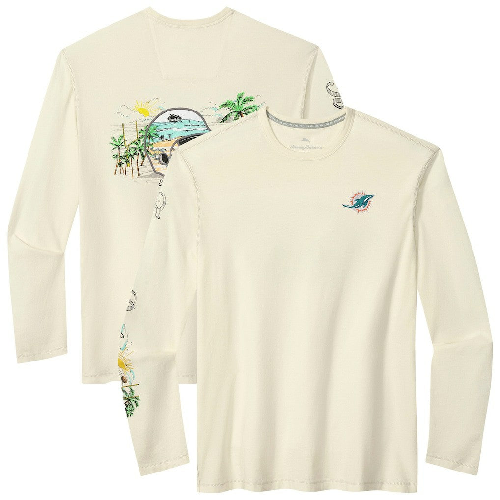 Miami Dolphins Oasis Endzone Lux Long Sleeve T-Shirt Cream