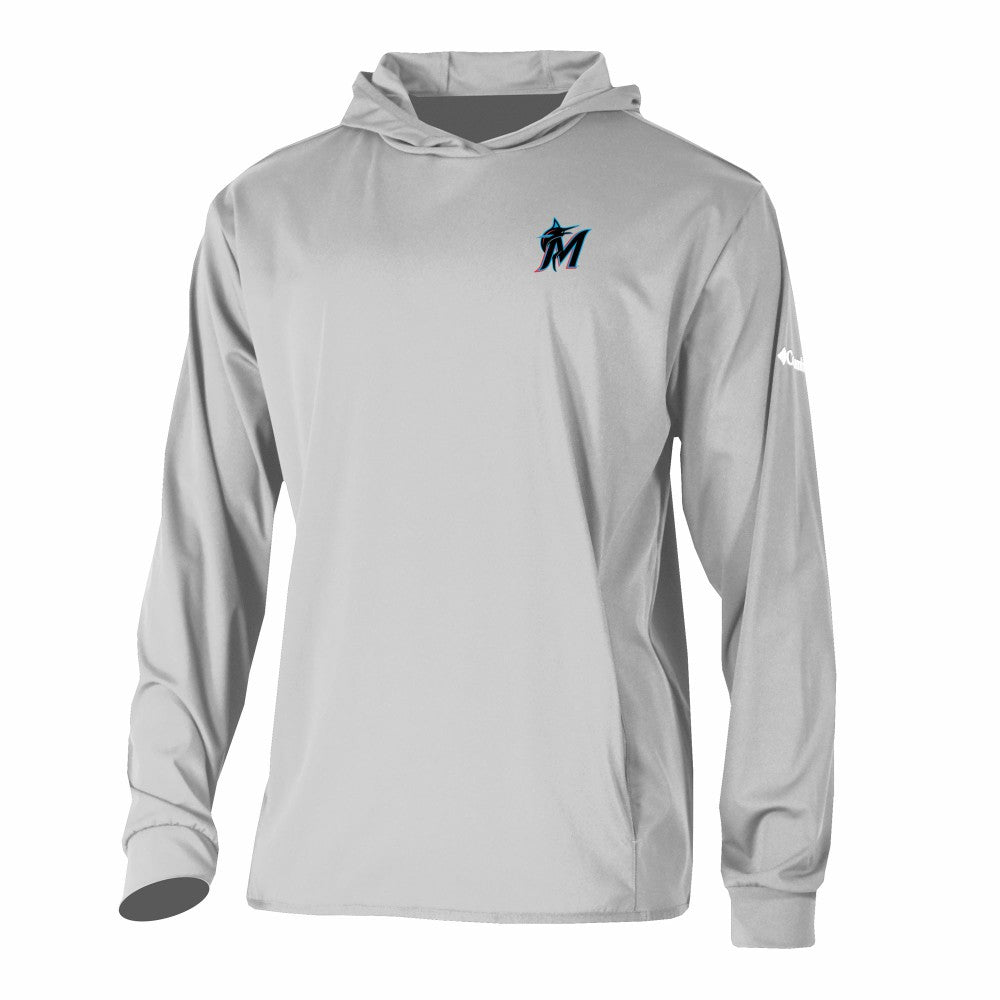 Miami Marlins Columbia Long Drive Pullover Hoodie - Gray Hoodies