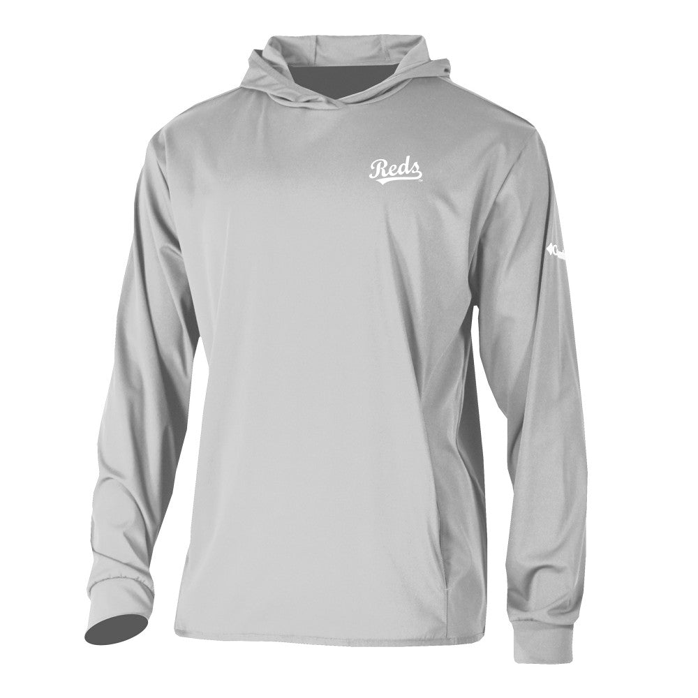 Cincinnati Reds Columbia Long Drive Pullover Hoodie - Gray Hoodies