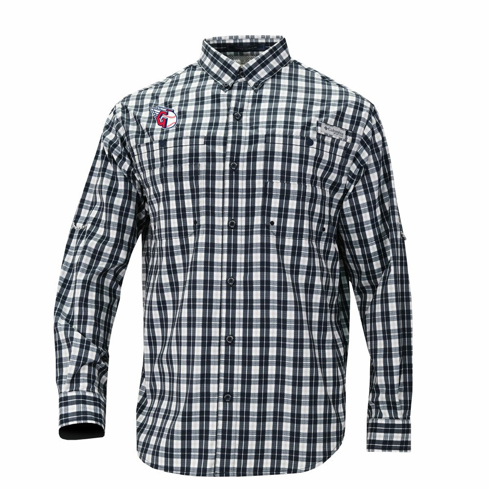 Cleveland Guardians Columbia Super Tamiami Omni-Shade Long Sleeve Button-Down Shirt - Navy