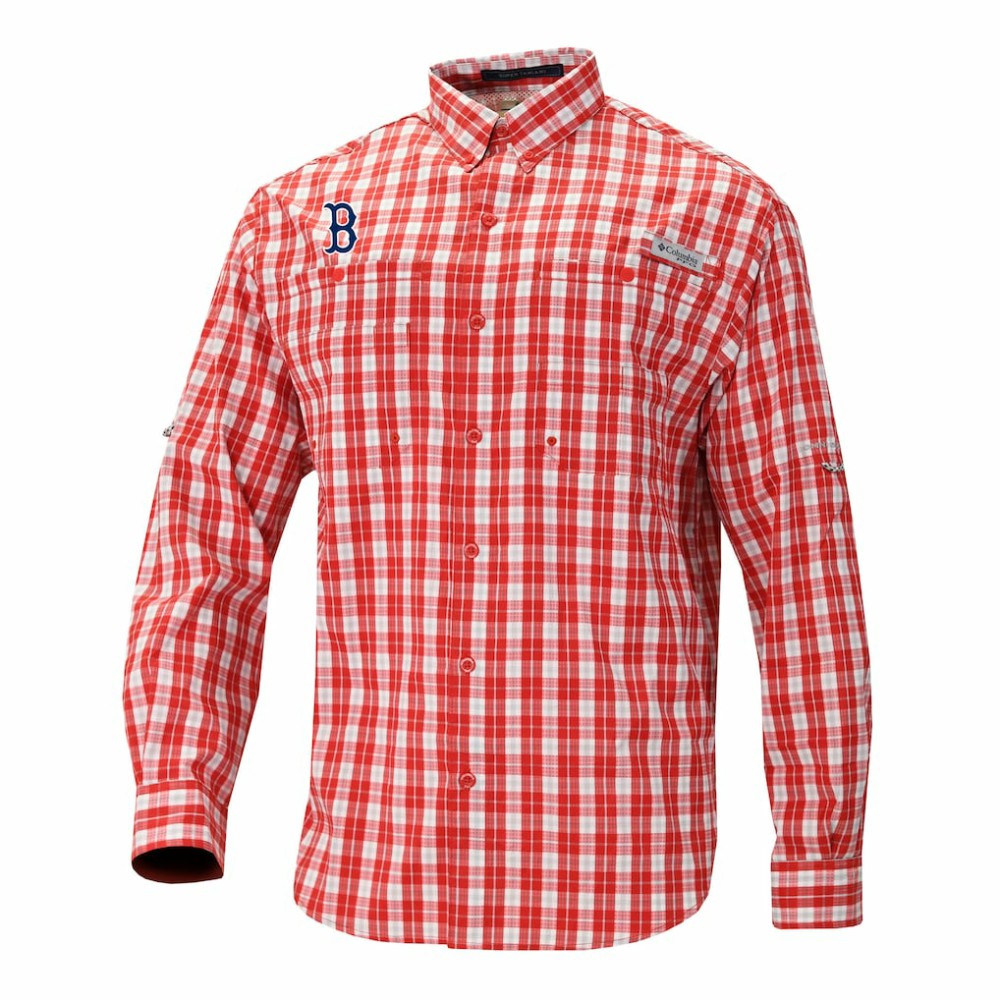 Boston Red Sox Columbia Super Tamiami Omni-Shade Long Sleeve Button-Down Shirt - Red