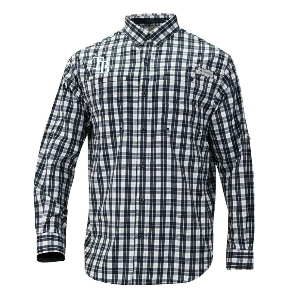 Tampa Bay Rays Columbia Super Tamiami Omni-Shade Long Sleeve Button-Down Shirt - Navy