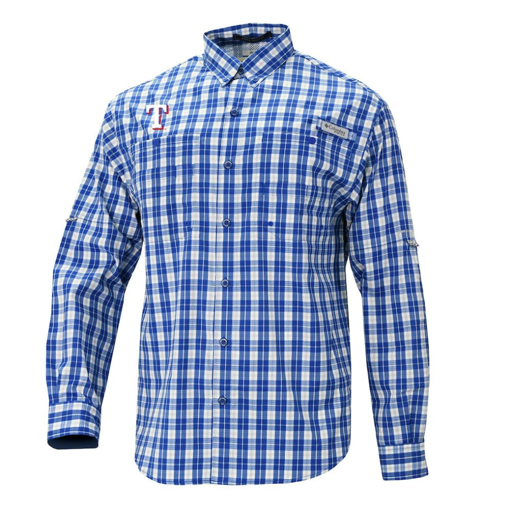 Texas Rangers Columbia Super Tamiami Omni-Shade Long Sleeve Button-Down Shirt - Royal