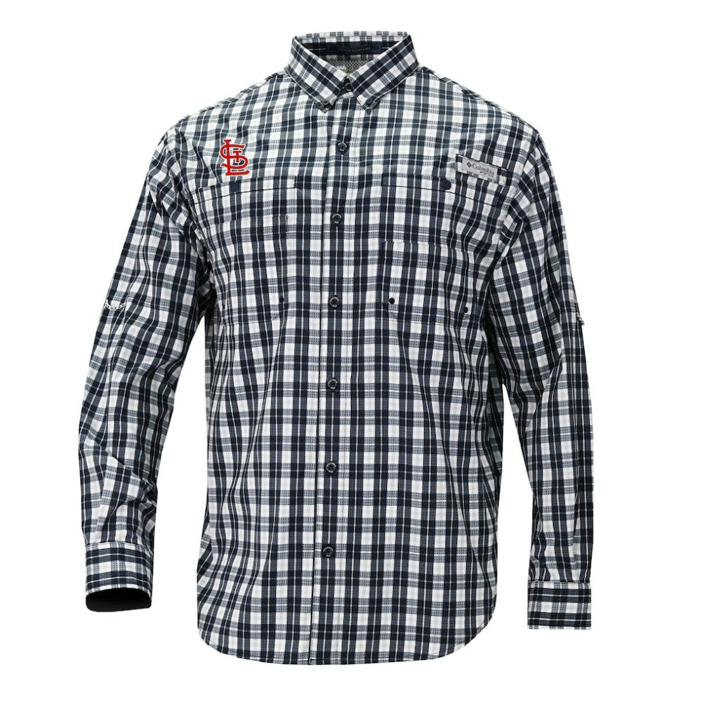 St. Louis Cardinals Columbia Super Tamiami Omni-Shade Long Sleeve Button-Down Shirt - Navy