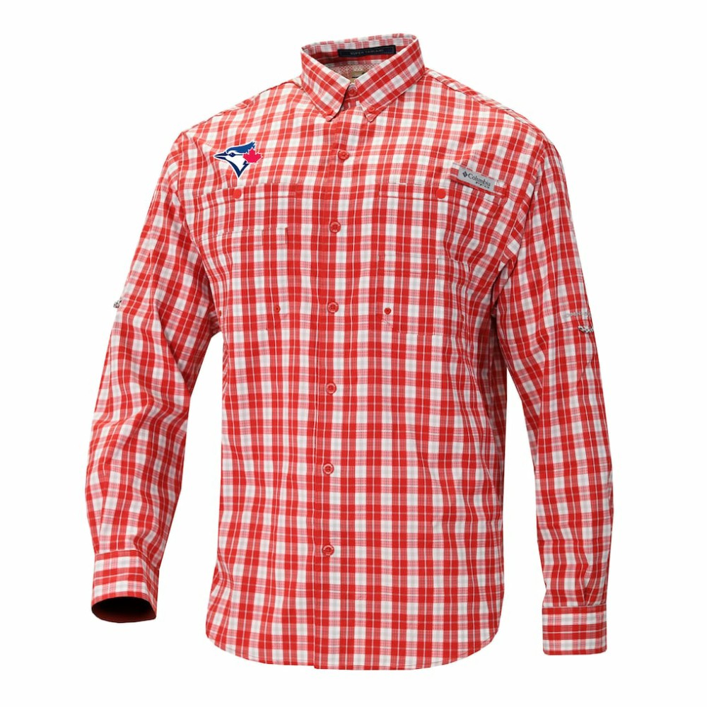 Toronto Blue Jays Columbia Super Tamiami Omni-Shade Long Sleeve Button-Down Shirt - Red