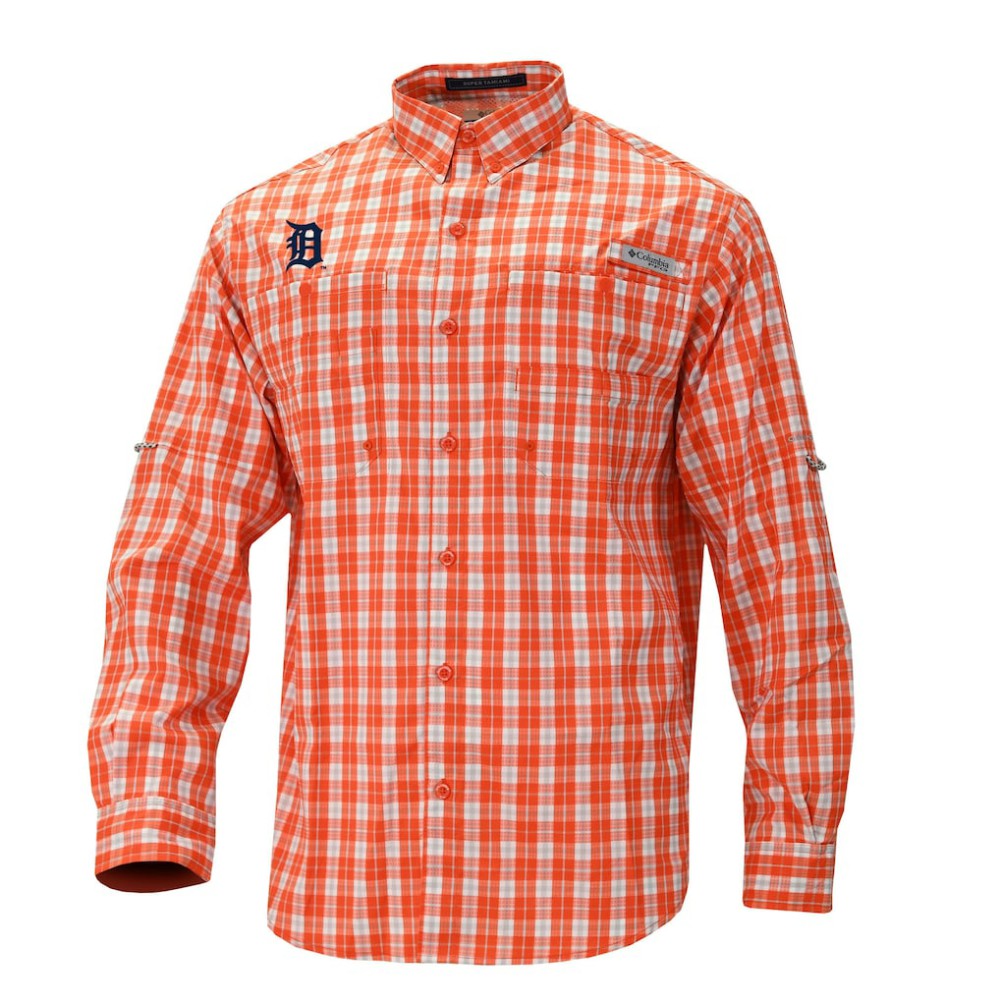 Detroit Tigers Columbia Super Tamiami Omni-Shade Long Sleeve Button-Down Shirt - Orange