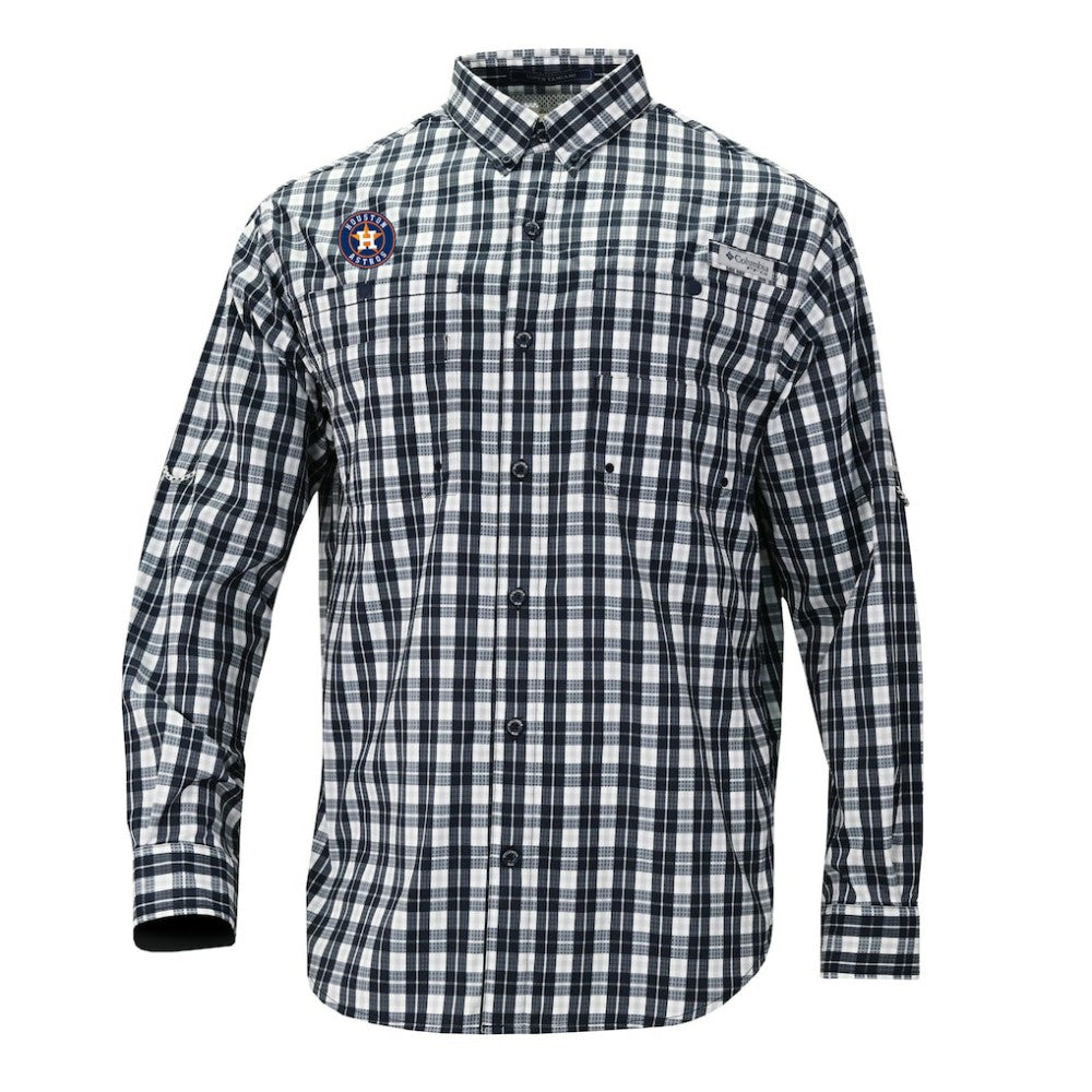 Houston Astros Columbia Super Tamiami Omni-Shade Long Sleeve Button-Down Shirt - Navy