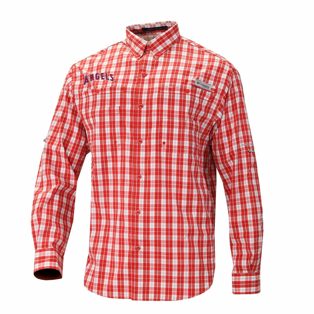 Los Angeles Angels Columbia Super Tamiami Omni-Shade Long Sleeve Button-Down Shirt - Red