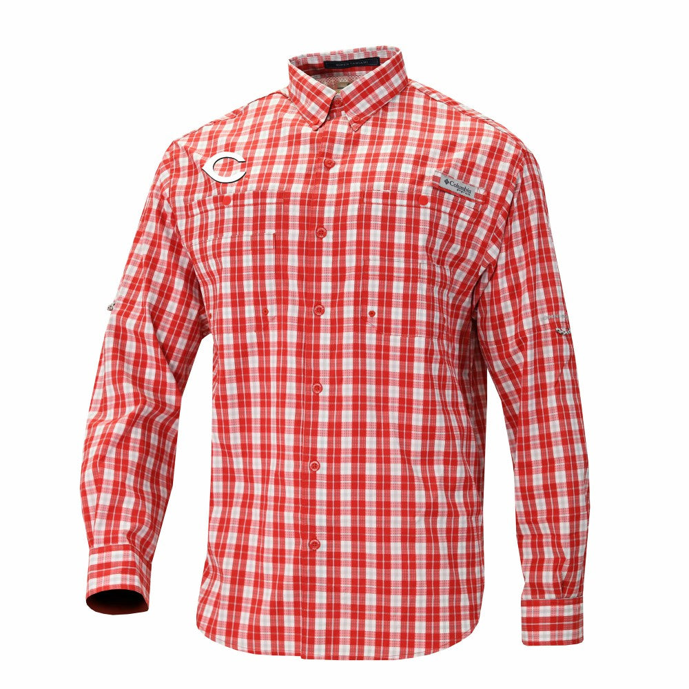 Cincinnati Reds Columbia Super Tamiami Omni-Shade Long Sleeve Button-Down Shirt - Red