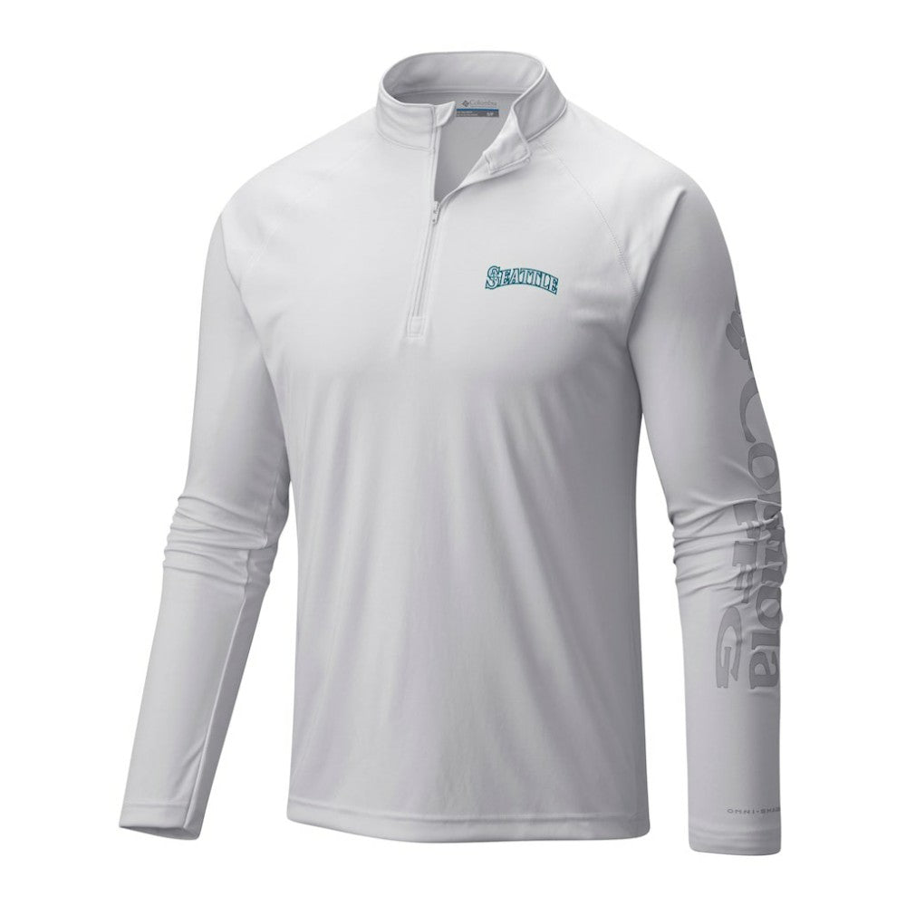 Seattle Mariners Columbia Terminal Tackle Omni-Wick Raglan Quarter-Zip Pullover - White Pullover