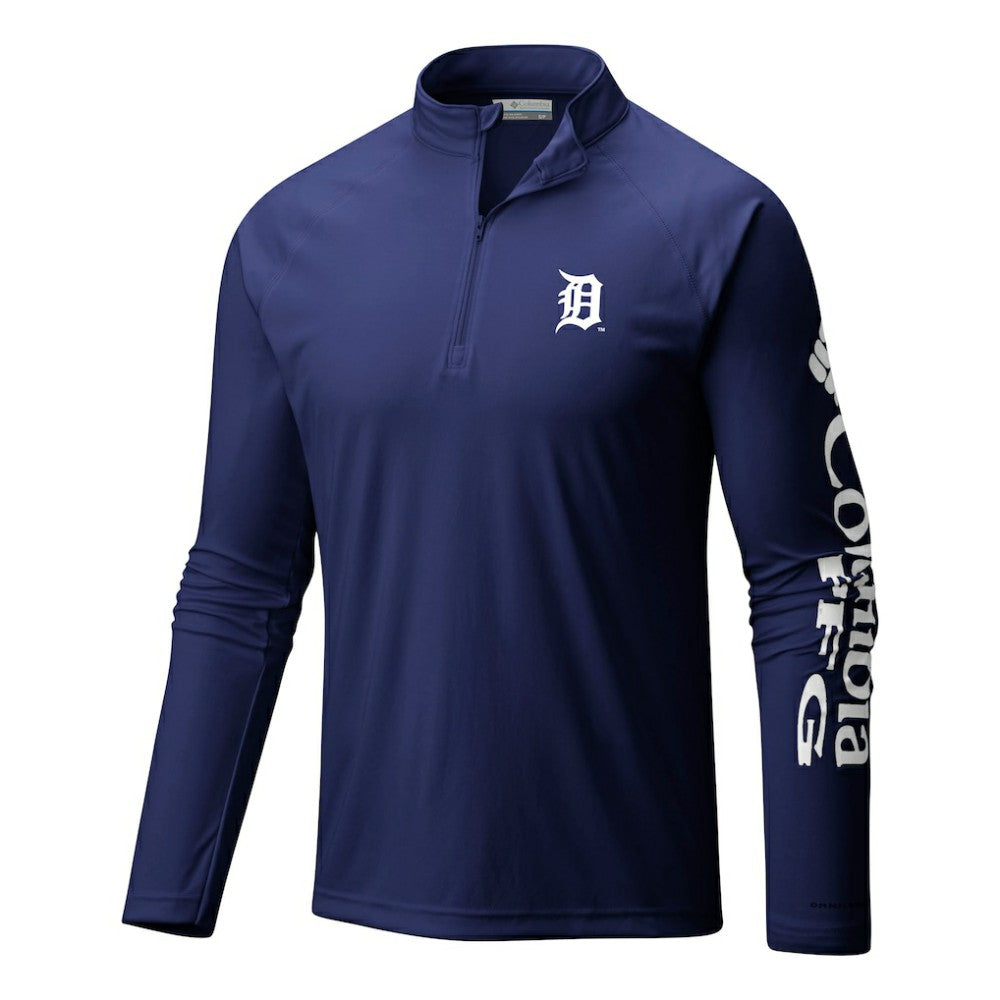 Detroit Tigers Columbia Terminal Tackle Omni-Wick Raglan Quarter-Zip Pullover - Navy Pullover