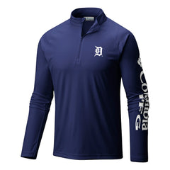 Detroit Tigers Columbia Terminal Tackle Omni-Wick Raglan Quarter-Zip Pullover - Navy Pullover