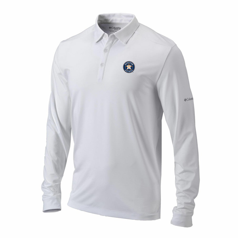 Houston Astros Columbia Omni-Wick Pin High Long Sleeve Polo - White