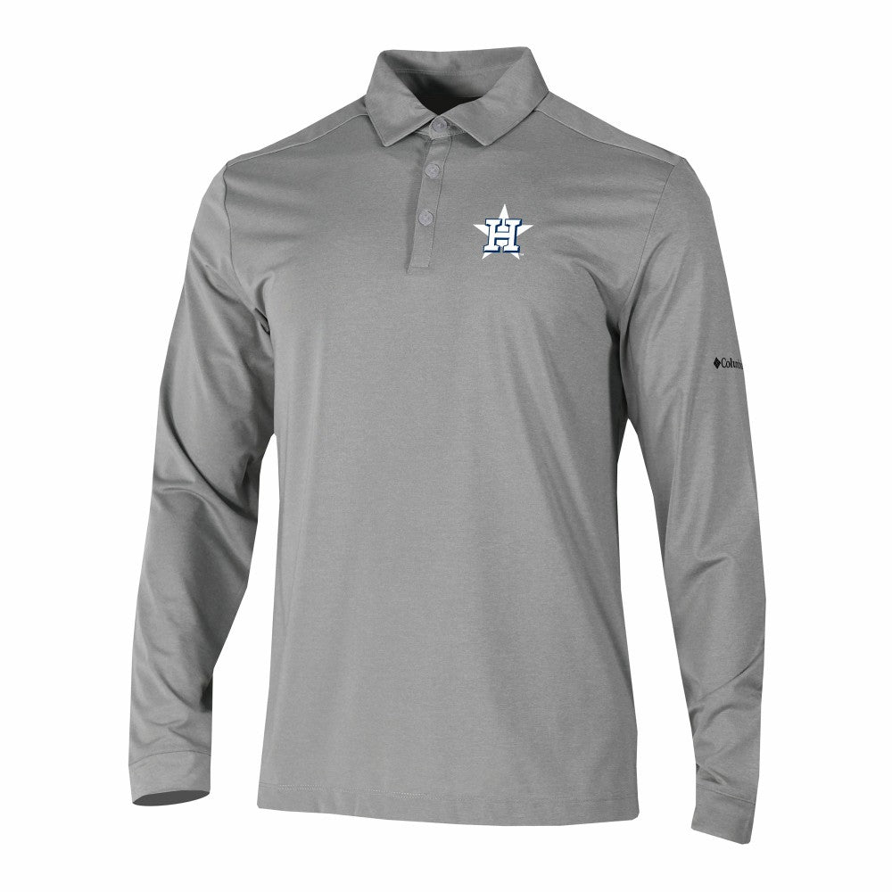 Houston Astros Columbia Omni-Wick Pin High Long Sleeve Polo - Gray
