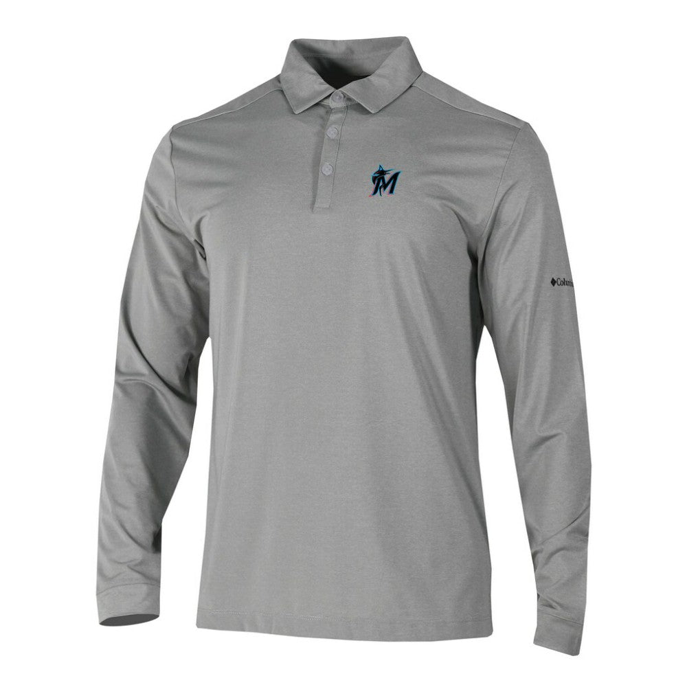 Miami Marlins Columbia Omni-Wick Pin High Long Sleeve Polo - Gray