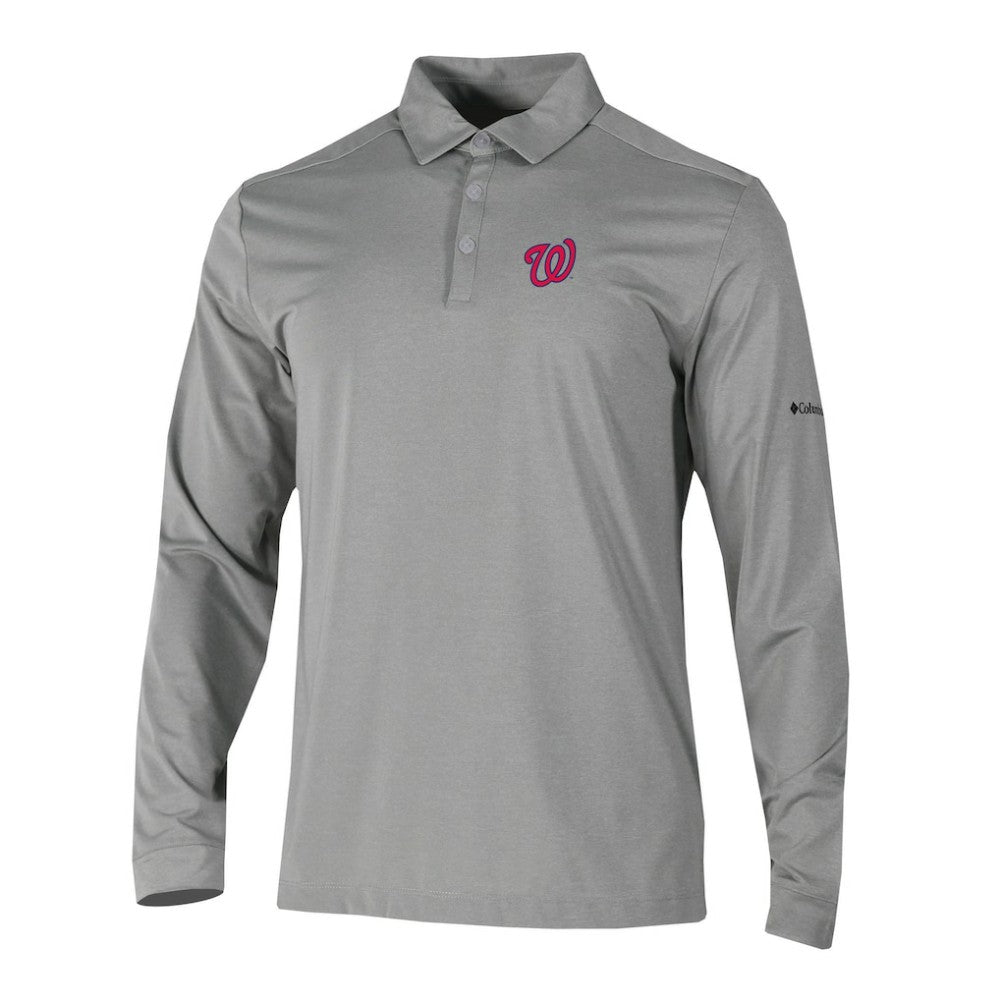 Washington Nationals Columbia Omni-Wick Pin High Long Sleeve Polo - Gray