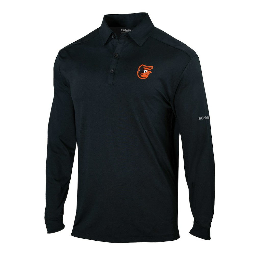Baltimore Orioles Columbia Omni-Wick Pin High Long Sleeve Polo - Black