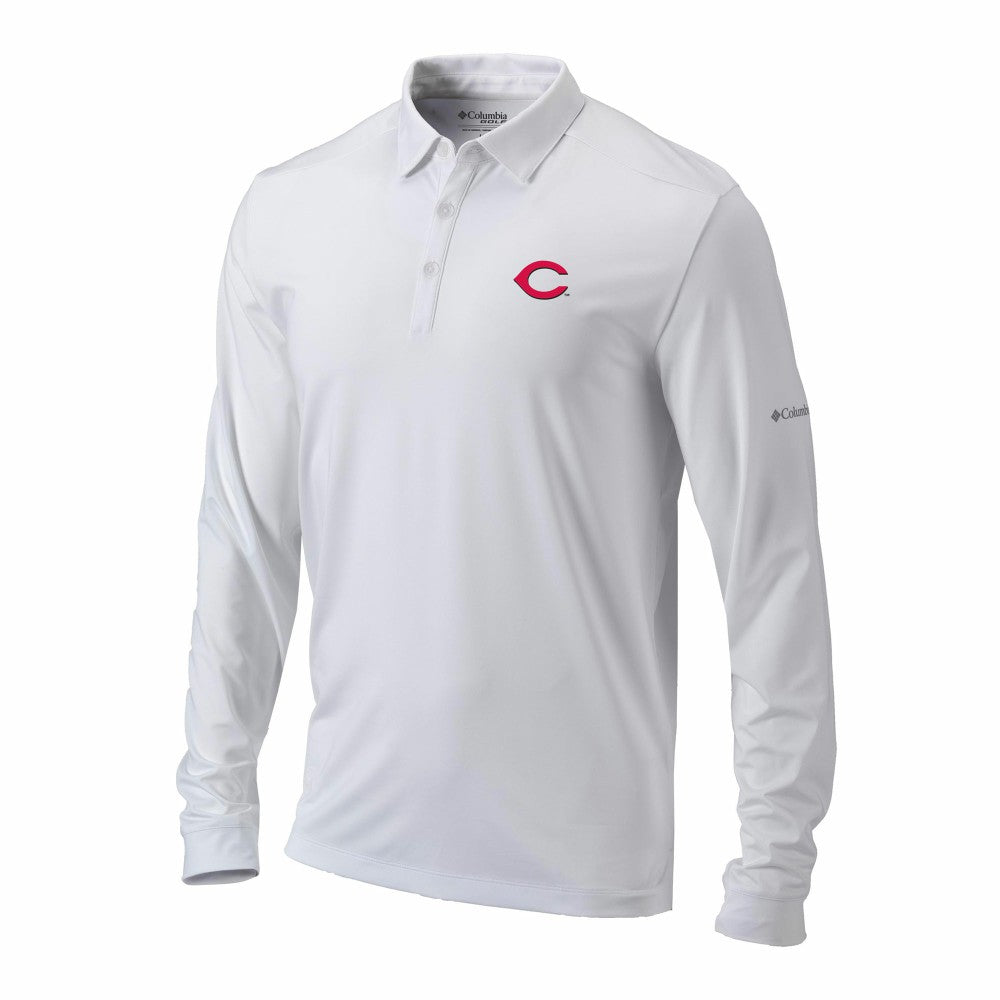 Cincinnati Reds Columbia Omni-Wick Pin High Long Sleeve Polo - White