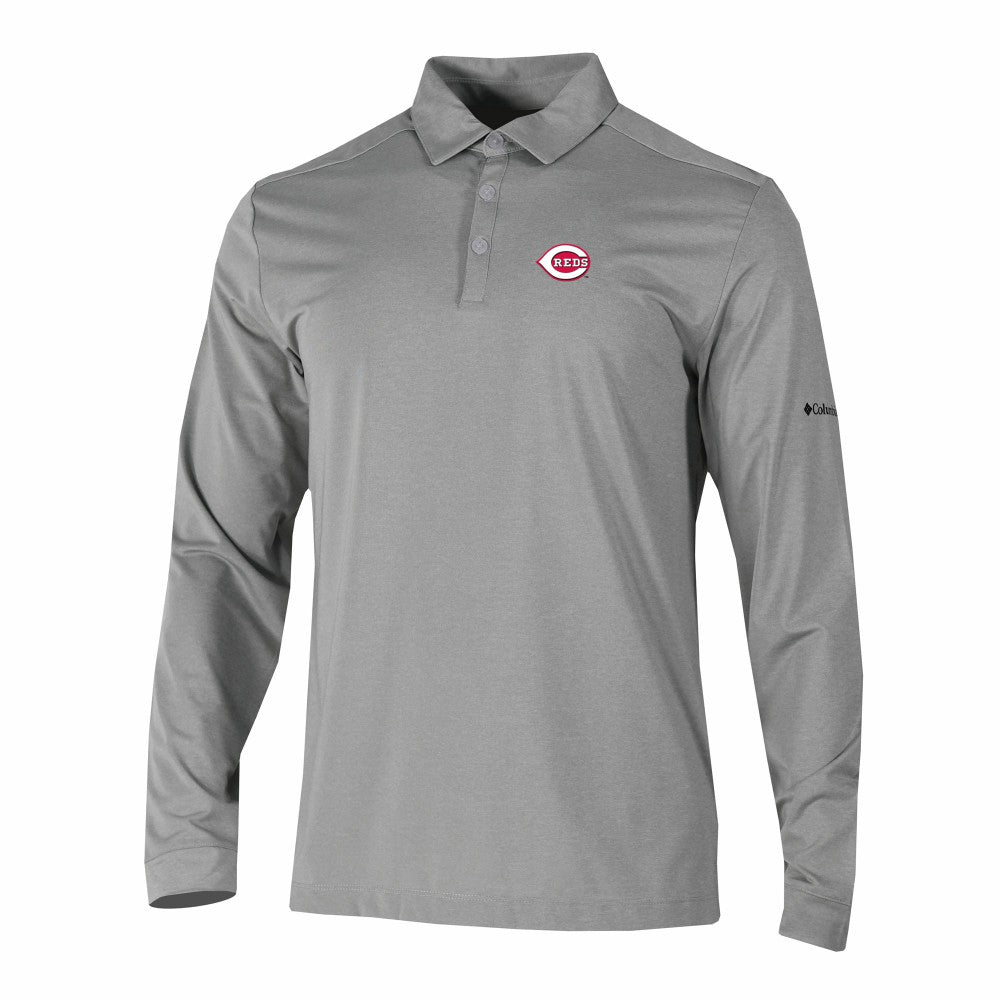 Cincinnati Reds Columbia Omni-Wick Pin High Long Sleeve Polo - Gray