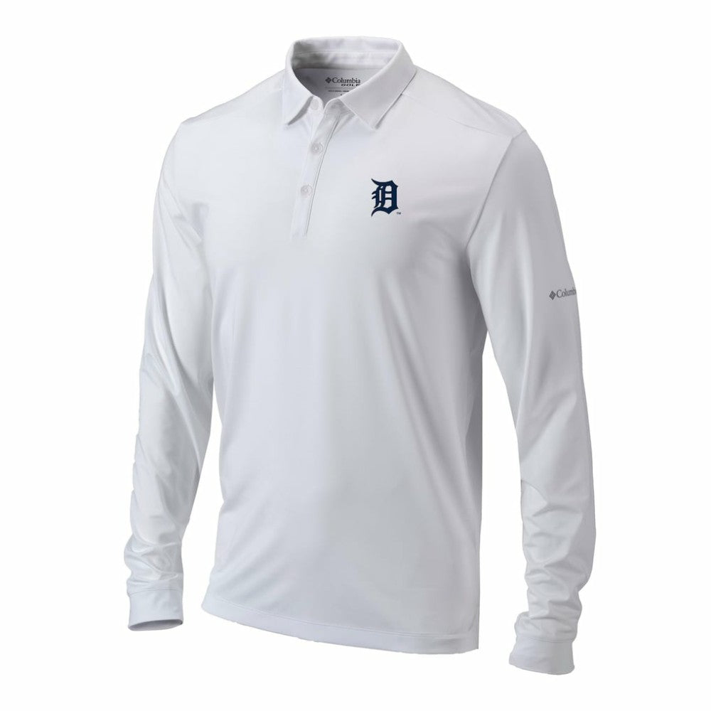 Detroit Tigers Columbia Omni-Wick Pin High Long Sleeve Polo - White