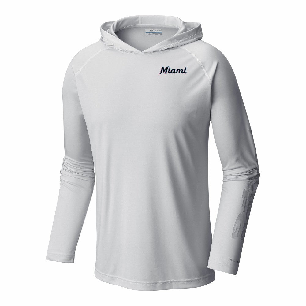 Miami Marlins Columbia Terminal Tackle Omni-Shade Pullover Hoodie - White Hoodies