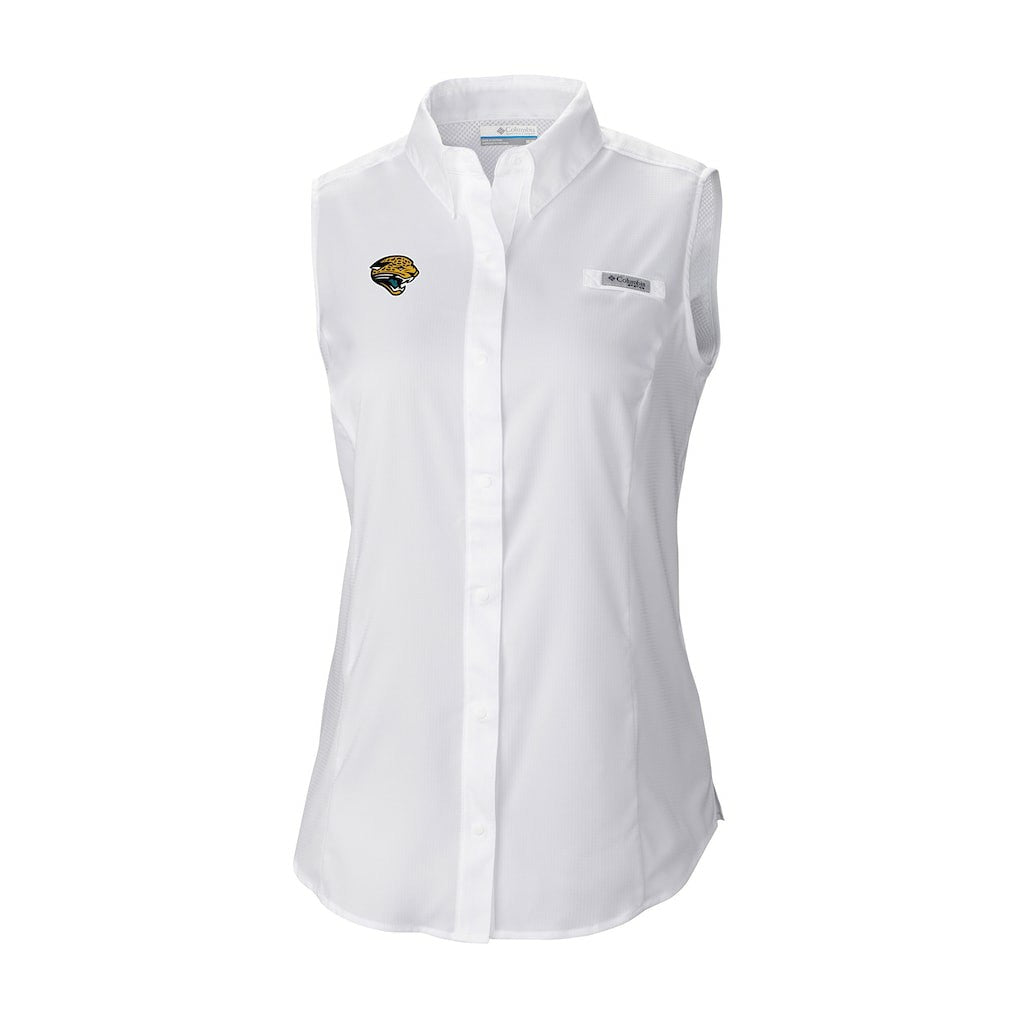 Jacksonville Jaguars Women's Historic Tamiami Omni-Shade Sleeveless Button-Up Shirt White