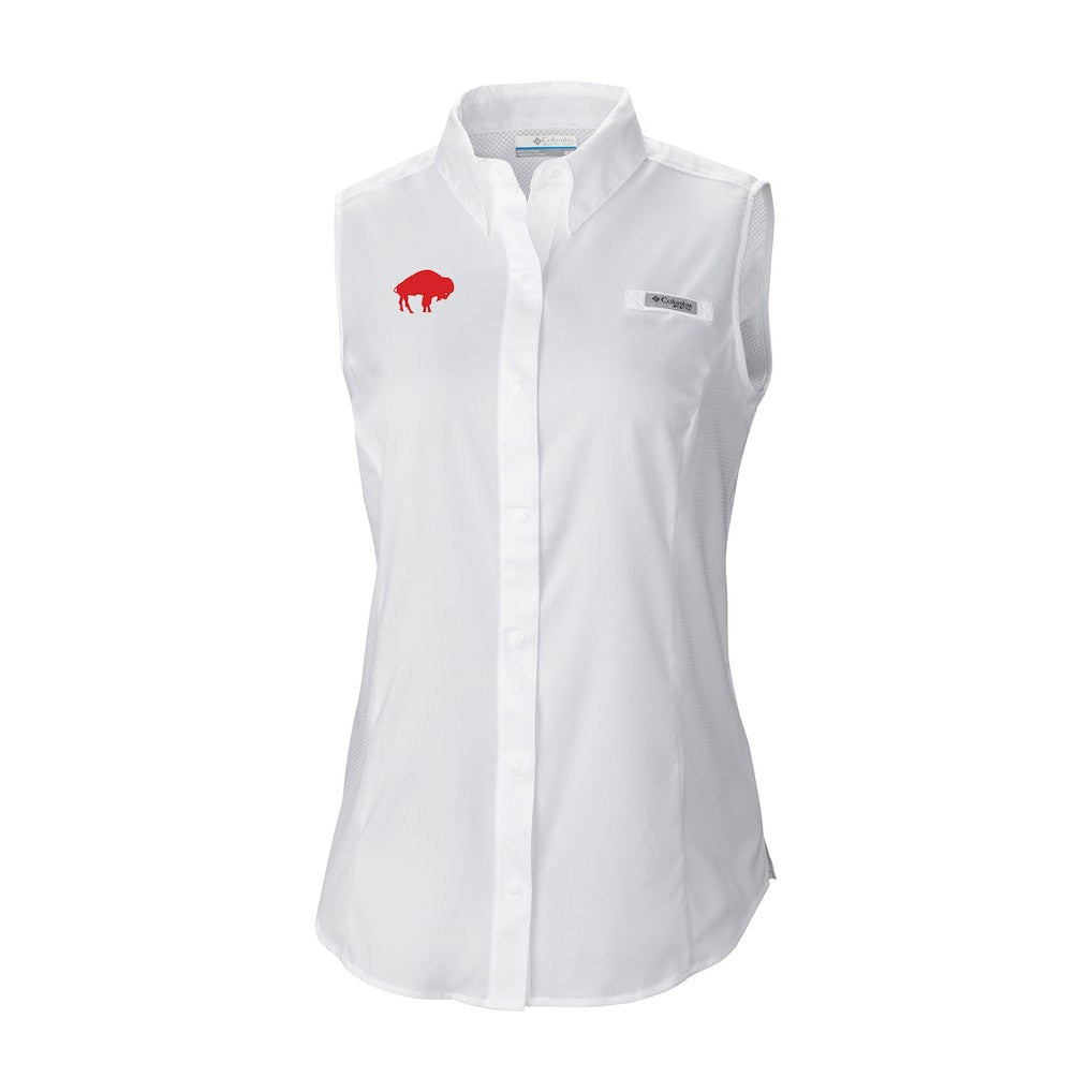 Buffalo Bills Women's Historic Tamiami Omni-Shade Sleeveless Button-Up Shirt White