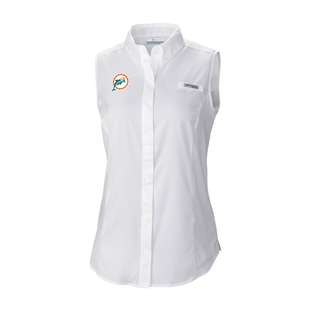 Miami Dolphins Women's Historic Tamiami Omni-Shade Sleeveless Button-Up Shirt White
