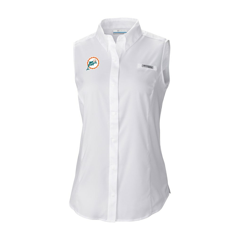 Miami Dolphins Women's Historic Tamiami Omni-Shade Sleeveless Button-Up Shirt White