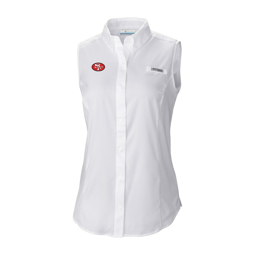 San Francisco 49ers Women's Historic Tamiami Omni-Shade Sleeveless Button-Up Shirt White