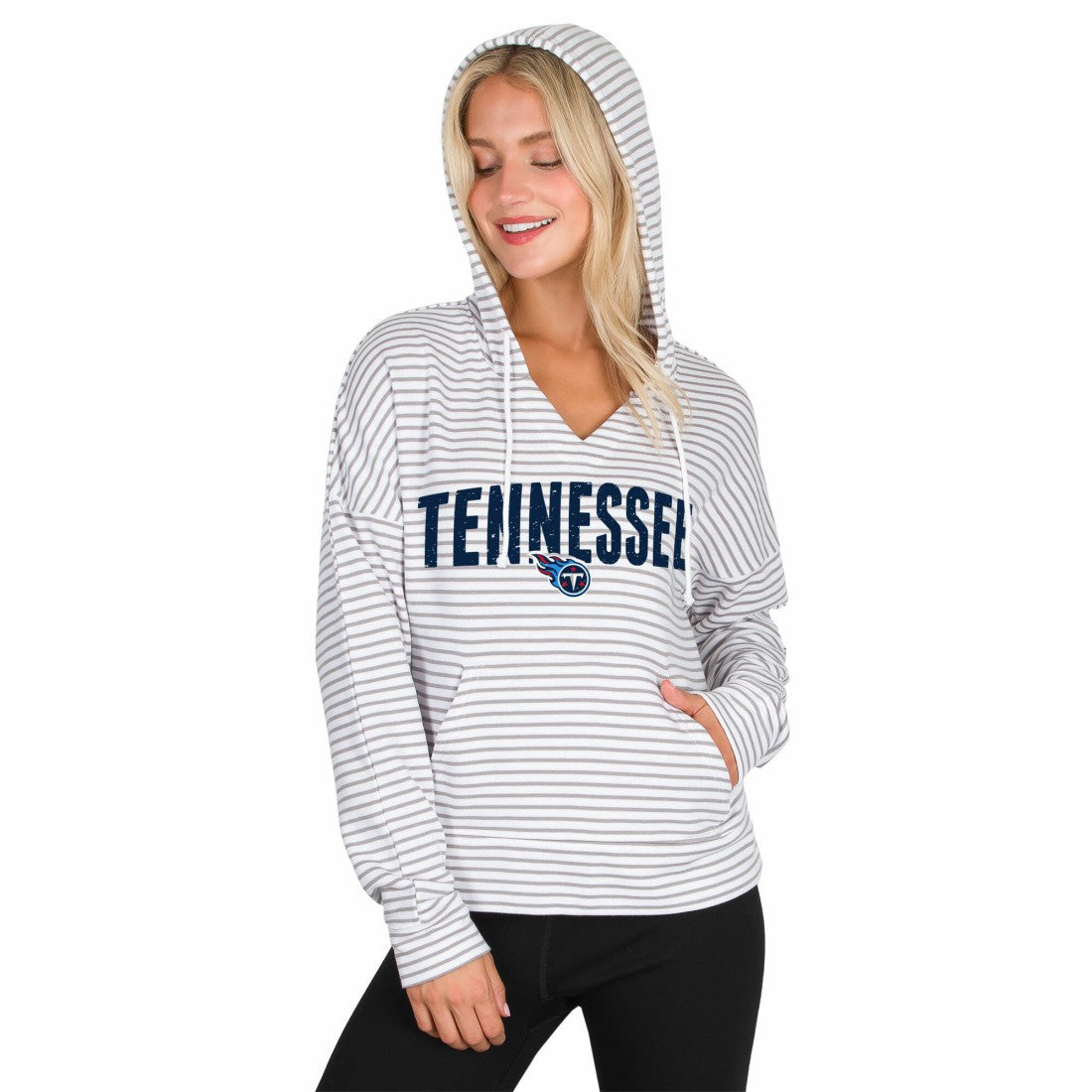 Tennessee Titans Concepts Sport Women's Liftoff Striped V-Neck Hoodie White/Gray