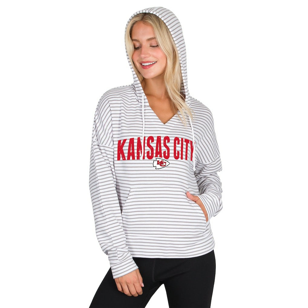 Kansas City Chiefs Concepts Sport Women's Liftoff Striped V-Neck Hoodie White/Gray