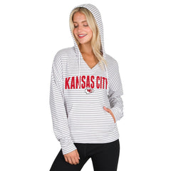 Kansas City Chiefs Concepts Sport Women's Liftoff Striped V-Neck Hoodie White/Gray
