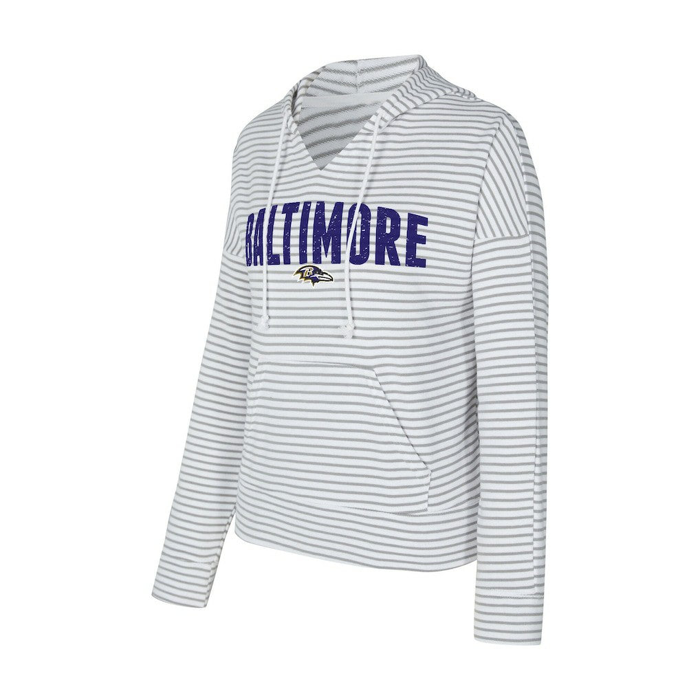 Baltimore Ravens Concepts Sport Women's Liftoff Striped V-Neck Hoodie White/Gray
