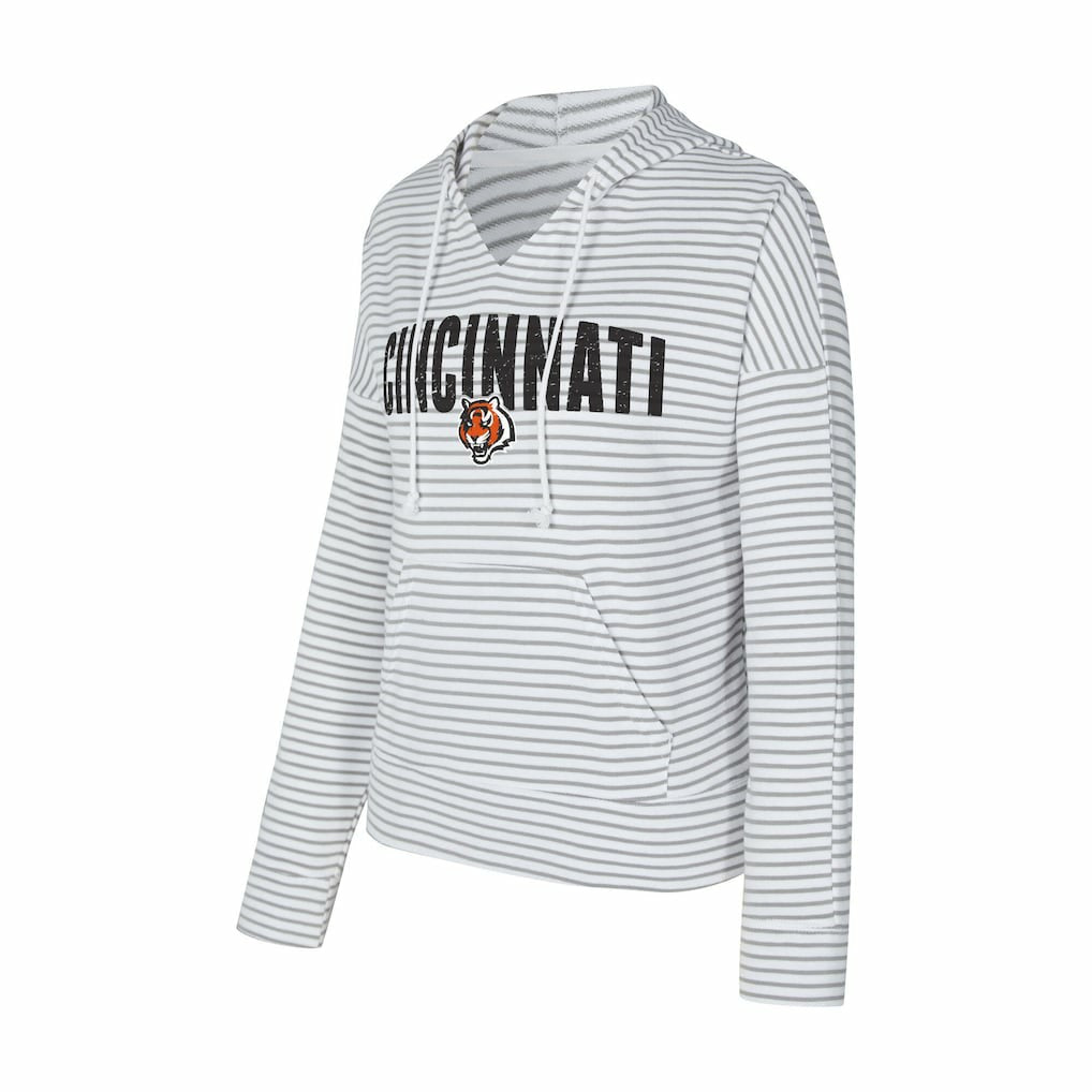 Cincinnati Bengals Concepts Sport Women's Liftoff Striped V-Neck Hoodie White/Gray
