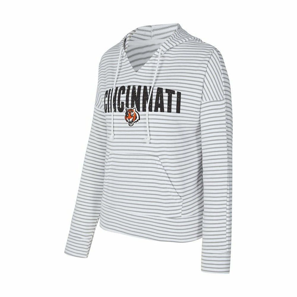 Cincinnati Bengals Concepts Sport Women's Liftoff Striped V-Neck Hoodie White/Gray