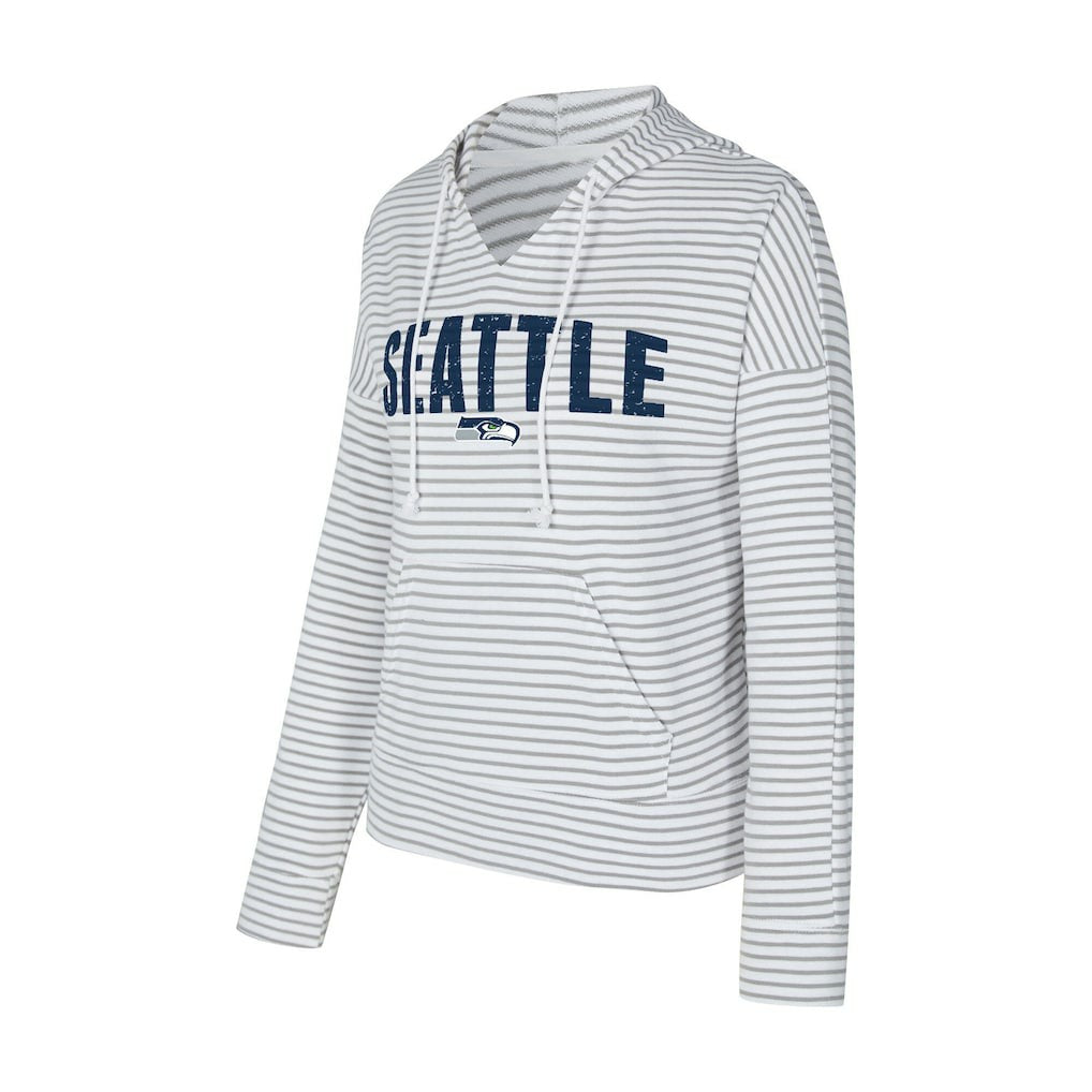 Seattle Seahawks Concepts Sport Women's Liftoff Striped V-Neck Hoodie White/Gray