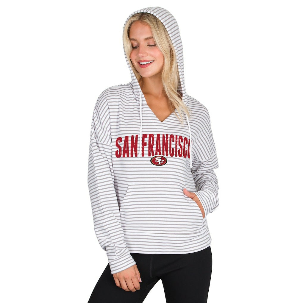 San Francisco 49ers Concepts Sport Women's Liftoff Striped V-Neck Hoodie White/Gray