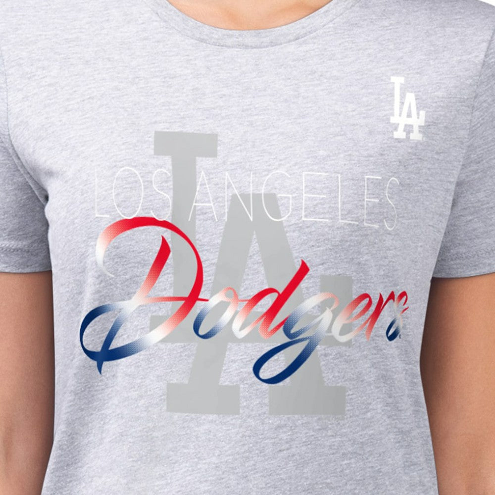 Los Angeles Dodgers G-III 4Her by Carl Banks Women's Super-Slim Fit Lightweight Shadow Logo Graphic T-Shirt - Heather Gray T-shirts