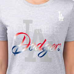 Los Angeles Dodgers G-III 4Her by Carl Banks Women's Super-Slim Fit Lightweight Shadow Logo Graphic T-Shirt - Heather Gray T-shirts