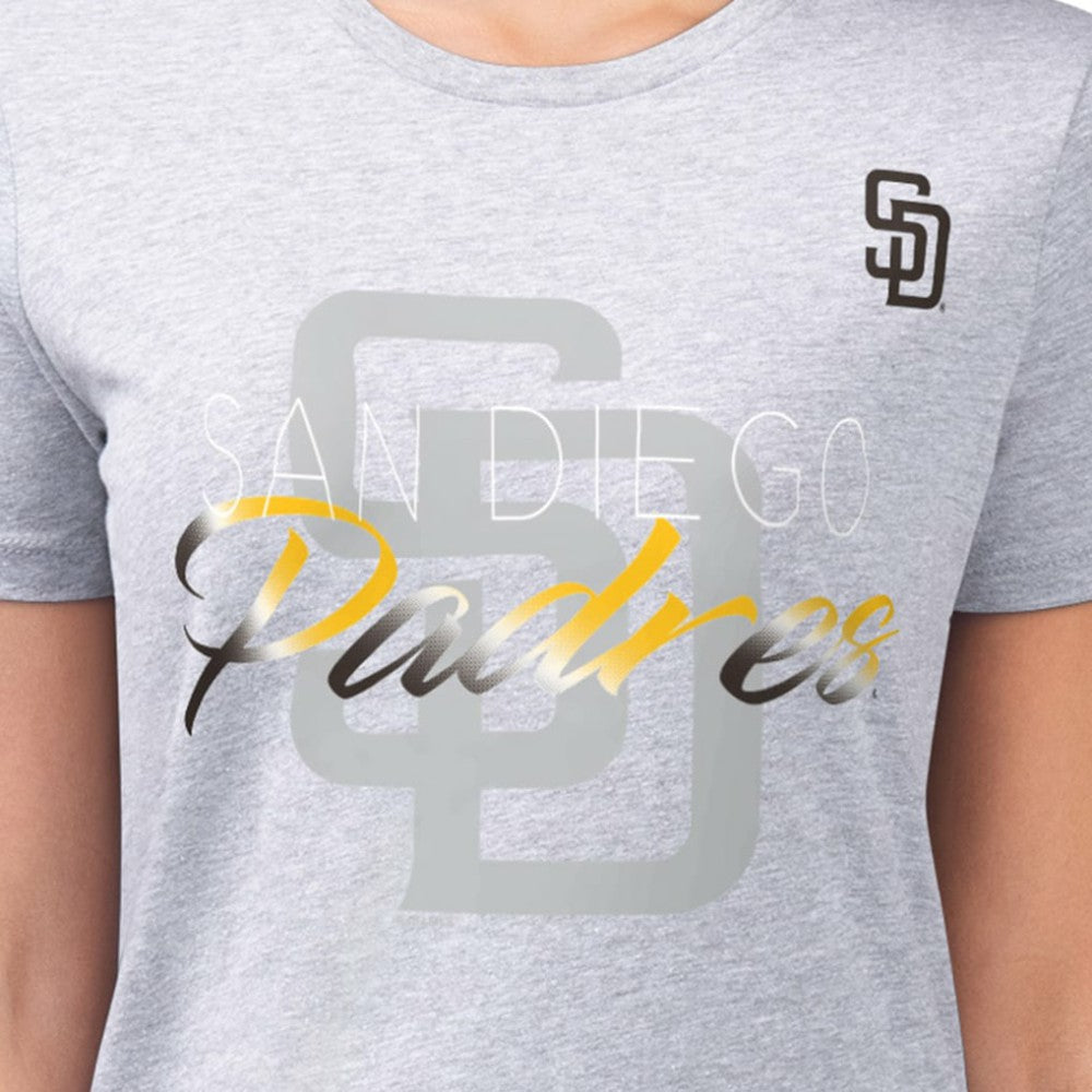 San Diego Padres G-III 4Her by Carl Banks Women's Super-Slim Fit Lightweight Shadow Logo Graphic T-Shirt - Heather Gray T-shirts