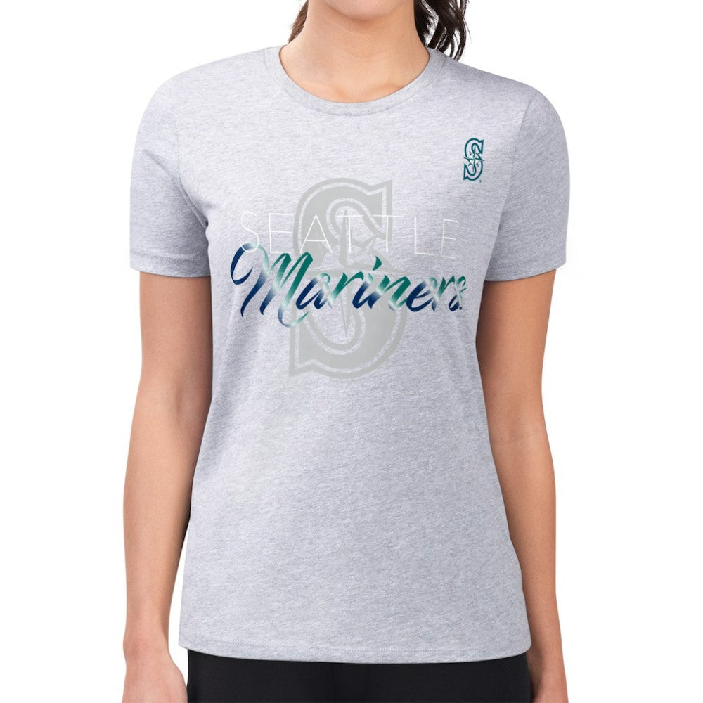 Seattle Mariners G-III 4Her by Carl Banks Women's Super-Slim Fit Lightweight Shadow Logo Graphic T-Shirt - Heather Gray T-shirts
