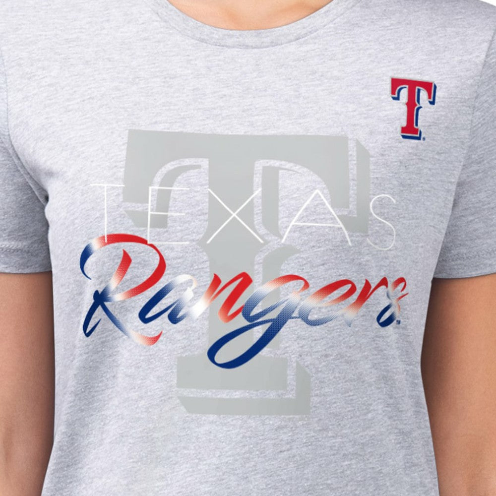Texas Rangers G-III 4Her by Carl Banks Women's Super-Slim Fit Lightweight Shadow Logo Graphic T-Shirt - Heather Gray T-shirts