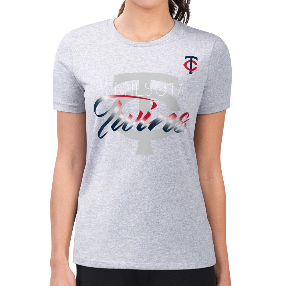 Minnesota Twins G-III 4Her by Carl Banks Women's Super-Slim Fit Lightweight Shadow Logo Graphic T-Shirt - Heather Gray T-shirts